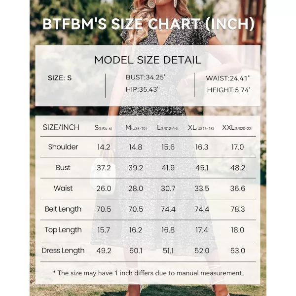BTFBM Women Summer Bohemian Floral Casual Wrap V Neck Ruffle Cap Sleeveless Belt ALine Pleated Hem Midi Sun Dress WhiteFloral Black