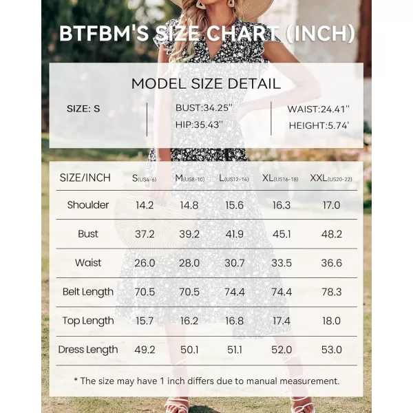BTFBM Women Summer Bohemian Floral Casual Wrap V Neck Ruffle Cap Sleeveless Belt ALine Pleated Hem Midi Sun Dress WhiteFloral White Black