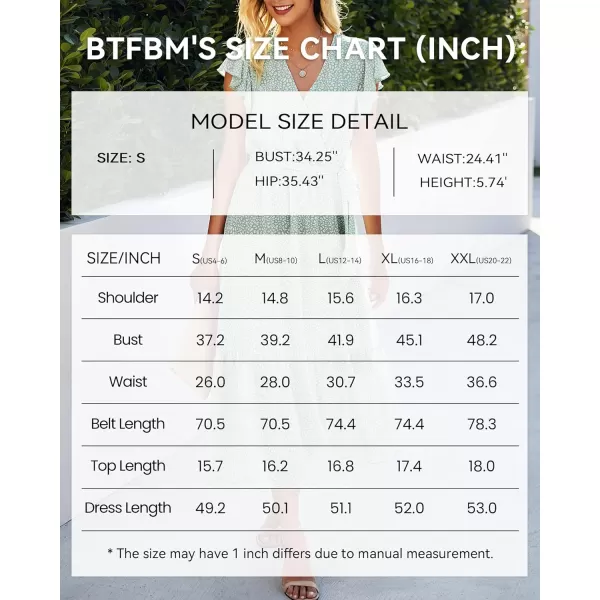 BTFBM Women Summer Bohemian Floral Casual Wrap V Neck Ruffle Cap Sleeveless Belt ALine Pleated Hem Midi Sun Dress WhiteLight Green