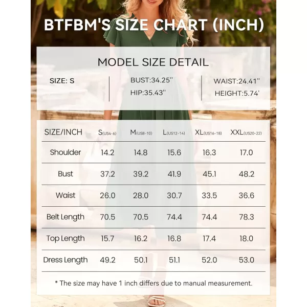 BTFBM Women Summer Bohemian Floral Casual Wrap V Neck Ruffle Cap Sleeveless Belt ALine Pleated Hem Midi Sun Dress WhiteSolid Army Green