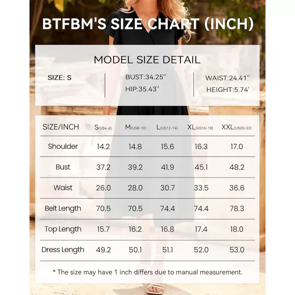 BTFBM Women Summer Bohemian Floral Casual Wrap V Neck Ruffle Cap Sleeveless Belt ALine Pleated Hem Midi Sun Dress WhiteSolid Black