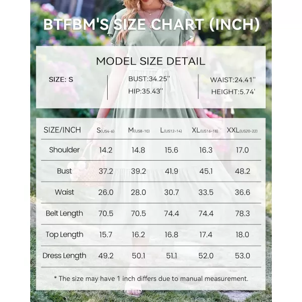 BTFBM Women Summer Bohemian Floral Casual Wrap V Neck Ruffle Cap Sleeveless Belt ALine Pleated Hem Midi Sun Dress WhiteSolid Green