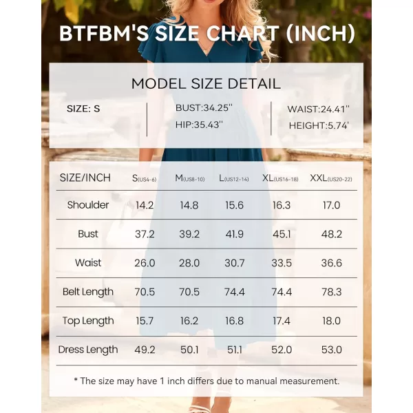 BTFBM Women Summer Bohemian Floral Casual Wrap V Neck Ruffle Cap Sleeveless Belt ALine Pleated Hem Midi Sun Dress WhiteSolid Lake Blue