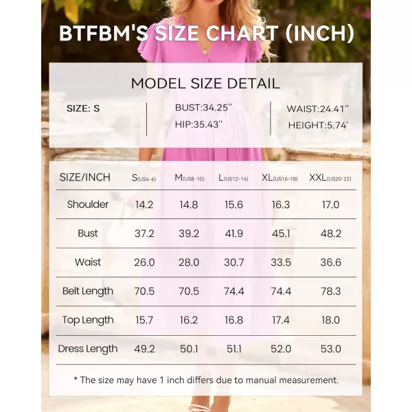 BTFBM Women Summer Bohemian Floral Casual Wrap V Neck Ruffle Cap Sleeveless Belt ALine Pleated Hem Midi Sun Dress WhiteSolid Rose Pink