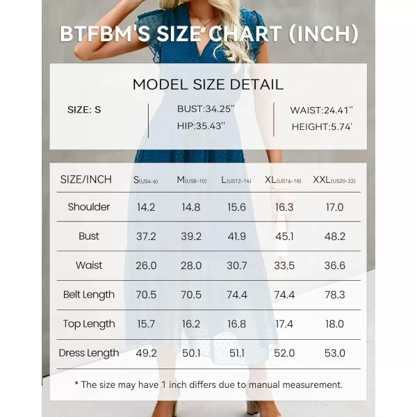 BTFBM Women Summer Bohemian Floral Casual Wrap V Neck Ruffle Cap Sleeveless Belt ALine Pleated Hem Midi Sun Dress WhiteSwiss Dot Lake Blue