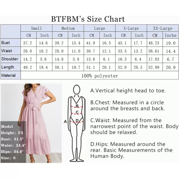 BTFBM Women Summer Bohemian Floral Casual Wrap V Neck Ruffle Cap Sleeveless Belt ALine Pleated Hem Midi Sun Dress WhiteSwiss Dot Pink