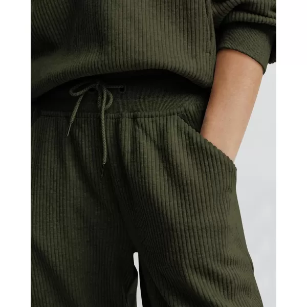 BTFBM Womens 2 Piece Tracksuit Fall Outfits 2024 Long Sleeve Half Zip Sweatshirt Sweatpants Lounge Set SweatsuitsSolid Army Green