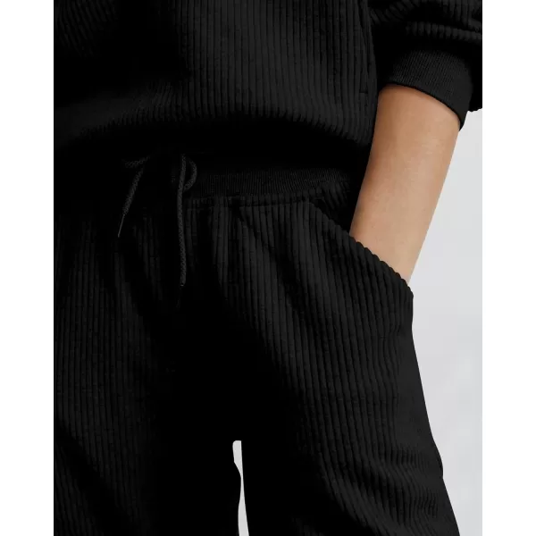 BTFBM Womens 2 Piece Tracksuit Fall Outfits 2024 Long Sleeve Half Zip Sweatshirt Sweatpants Lounge Set SweatsuitsSolid Black