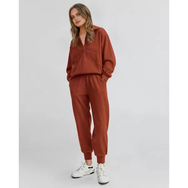 BTFBM Womens 2 Piece Tracksuit Fall Outfits 2024 Long Sleeve Half Zip Sweatshirt Sweatpants Lounge Set SweatsuitsSolid Brick Red