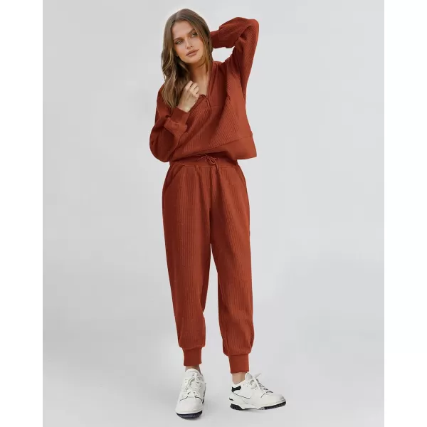 BTFBM Womens 2 Piece Tracksuit Fall Outfits 2024 Long Sleeve Half Zip Sweatshirt Sweatpants Lounge Set SweatsuitsSolid Brick Red