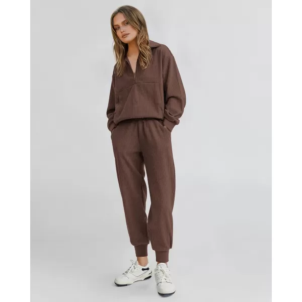 BTFBM Womens 2 Piece Tracksuit Fall Outfits 2024 Long Sleeve Half Zip Sweatshirt Sweatpants Lounge Set SweatsuitsSolid Coffee
