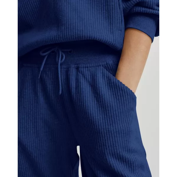 BTFBM Womens 2 Piece Tracksuit Fall Outfits 2024 Long Sleeve Half Zip Sweatshirt Sweatpants Lounge Set SweatsuitsSolid Dark Blue