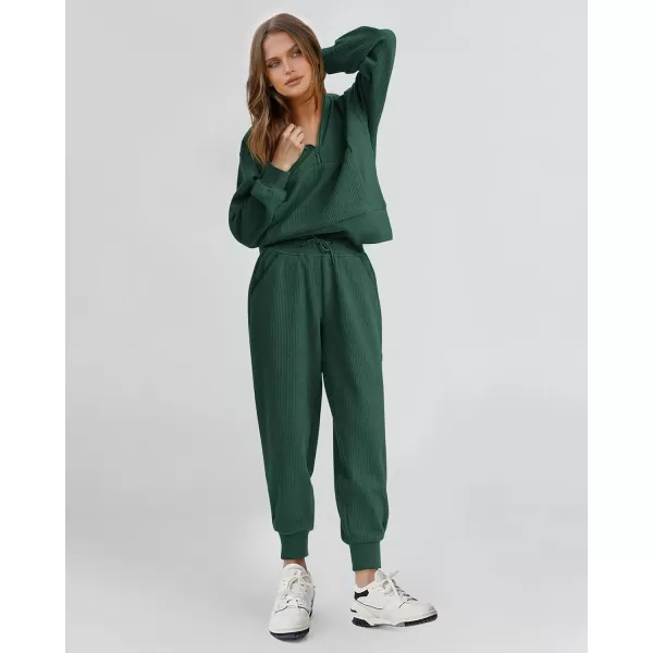 BTFBM Womens 2 Piece Tracksuit Fall Outfits 2024 Long Sleeve Half Zip Sweatshirt Sweatpants Lounge Set SweatsuitsSolid Dark Green