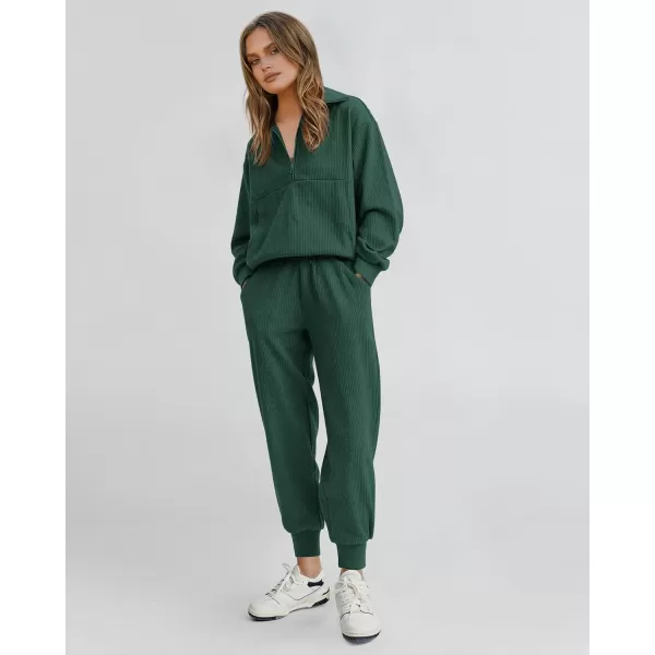 BTFBM Womens 2 Piece Tracksuit Fall Outfits 2024 Long Sleeve Half Zip Sweatshirt Sweatpants Lounge Set SweatsuitsSolid Dark Green