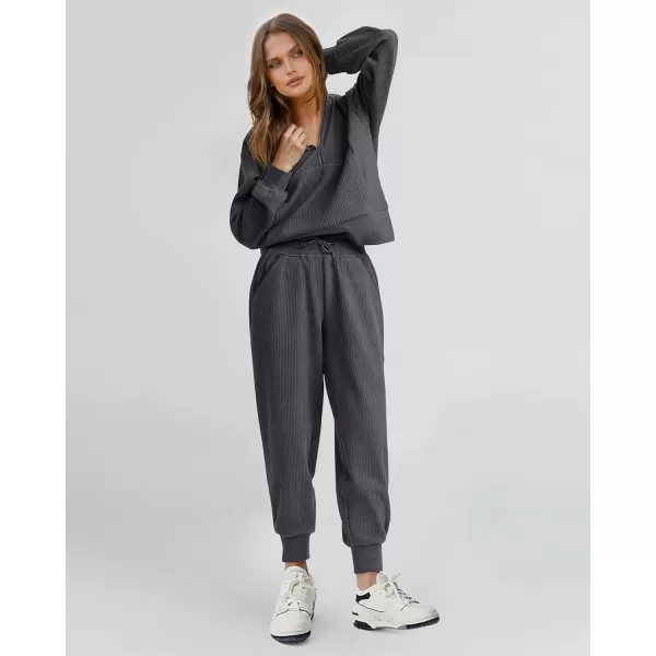 BTFBM Womens 2 Piece Tracksuit Fall Outfits 2024 Long Sleeve Half Zip Sweatshirt Sweatpants Lounge Set SweatsuitsSolid Dark Grey