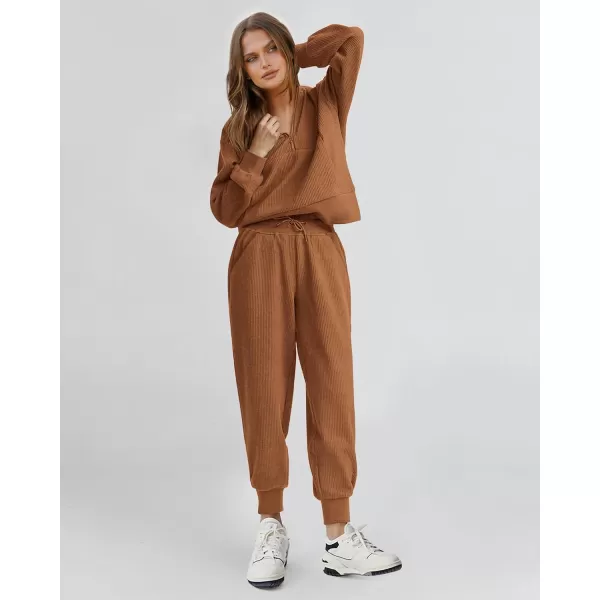 BTFBM Womens 2 Piece Tracksuit Fall Outfits 2024 Long Sleeve Half Zip Sweatshirt Sweatpants Lounge Set SweatsuitsSolid Dark Khaki