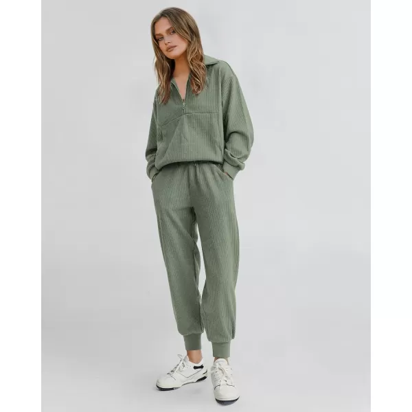 BTFBM Womens 2 Piece Tracksuit Fall Outfits 2024 Long Sleeve Half Zip Sweatshirt Sweatpants Lounge Set SweatsuitsSolid Fruit Green
