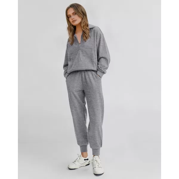 BTFBM Womens 2 Piece Tracksuit Fall Outfits 2024 Long Sleeve Half Zip Sweatshirt Sweatpants Lounge Set SweatsuitsSolid Grey