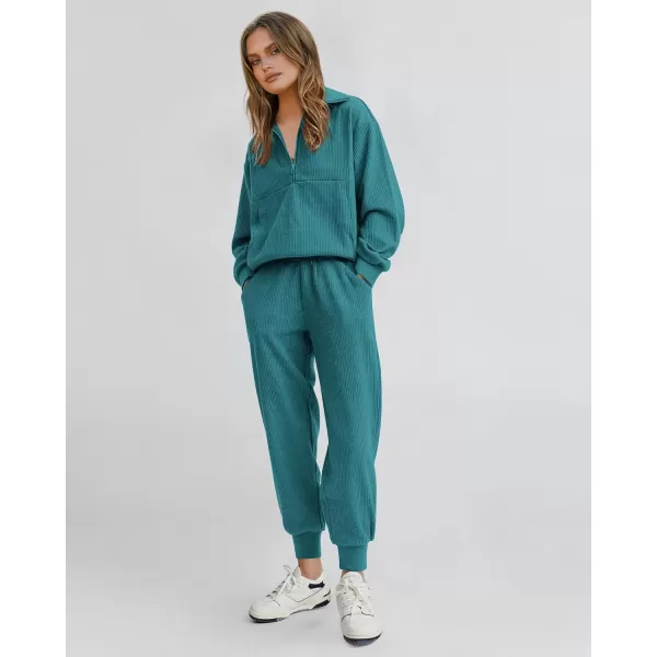BTFBM Womens 2 Piece Tracksuit Fall Outfits 2024 Long Sleeve Half Zip Sweatshirt Sweatpants Lounge Set SweatsuitsSolid Lake Blue