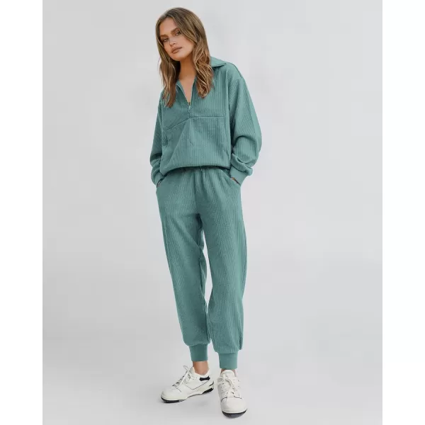 BTFBM Womens 2 Piece Tracksuit Fall Outfits 2024 Long Sleeve Half Zip Sweatshirt Sweatpants Lounge Set SweatsuitsSolid Light Green