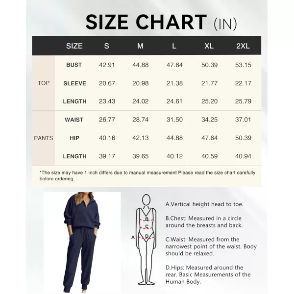 BTFBM Womens 2 Piece Tracksuit Fall Outfits 2024 Long Sleeve Half Zip Sweatshirt Sweatpants Lounge Set SweatsuitsSolid Navy