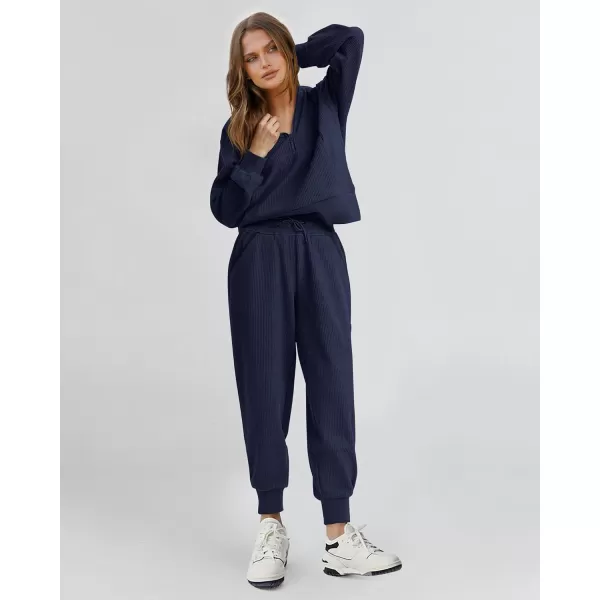 BTFBM Womens 2 Piece Tracksuit Fall Outfits 2024 Long Sleeve Half Zip Sweatshirt Sweatpants Lounge Set SweatsuitsSolid Navy