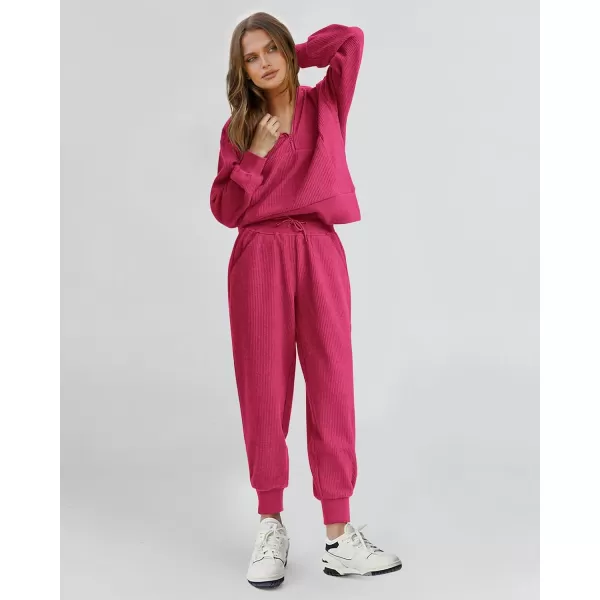BTFBM Womens 2 Piece Tracksuit Fall Outfits 2024 Long Sleeve Half Zip Sweatshirt Sweatpants Lounge Set SweatsuitsSolid Rose Red