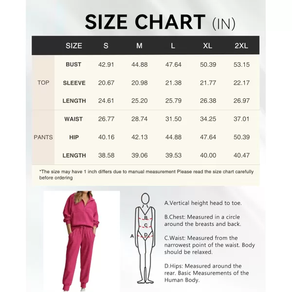 BTFBM Womens 2 Piece Tracksuit Fall Outfits 2024 Long Sleeve Half Zip Sweatshirt Sweatpants Lounge Set SweatsuitsSolid Rose Red