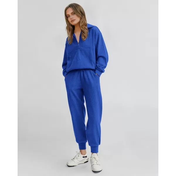 BTFBM Womens 2 Piece Tracksuit Fall Outfits 2024 Long Sleeve Half Zip Sweatshirt Sweatpants Lounge Set SweatsuitsSolid Royal Blue