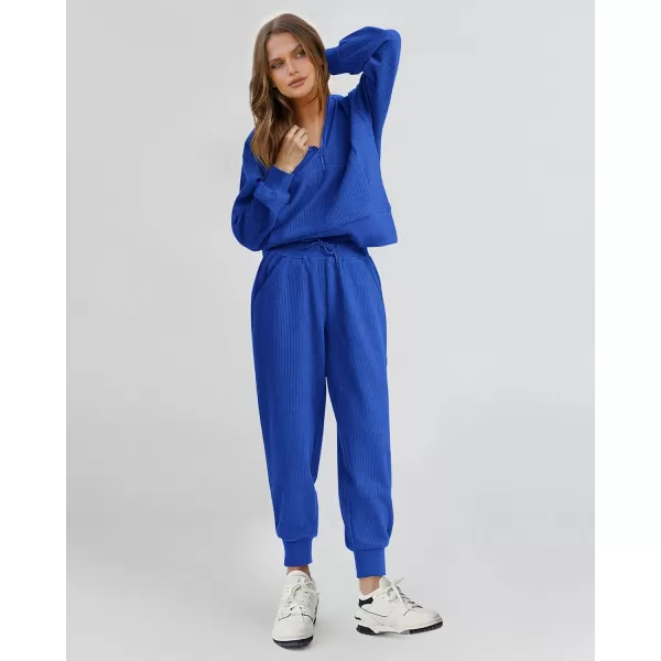 BTFBM Womens 2 Piece Tracksuit Fall Outfits 2024 Long Sleeve Half Zip Sweatshirt Sweatpants Lounge Set SweatsuitsSolid Royal Blue