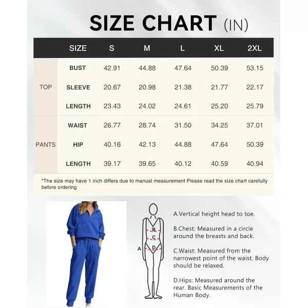 BTFBM Womens 2 Piece Tracksuit Fall Outfits 2024 Long Sleeve Half Zip Sweatshirt Sweatpants Lounge Set SweatsuitsSolid Royal Blue