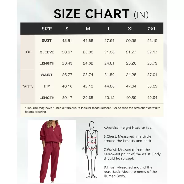 BTFBM Womens 2 Piece Tracksuit Fall Outfits 2024 Long Sleeve Half Zip Sweatshirt Sweatpants Lounge Set SweatsuitsSolid Wine Red