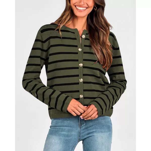 BTFBM Womens Cardigans Sweater 2024 Fall Striped Long Sleeve Button Down Crop Open Front Knit Outerwear Deco PocketsStriped Army Green Black