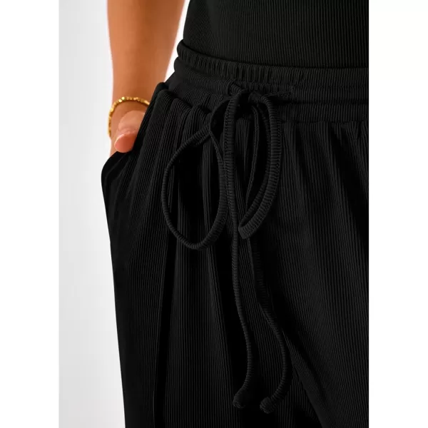 BTFBM Womens Casual 2 Pieces Outfits Square Neck Short Sleeve Shapewear Bodysuit Drawstring Pants Knit Matching SetsSolid Black