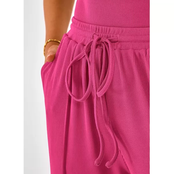 BTFBM Womens Casual 2 Pieces Outfits Square Neck Short Sleeve Shapewear Bodysuit Drawstring Pants Knit Matching SetsSolid Rose Red