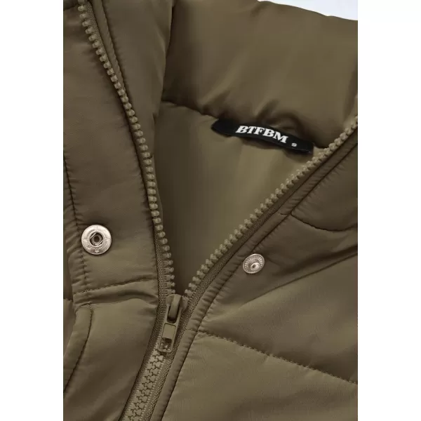 BTFBM Womens Casual Outerwear Vest Button Down Zip Up Padded Gilet Drawstring Sleeveless Jackets Coats with PocketsSolid Army Green