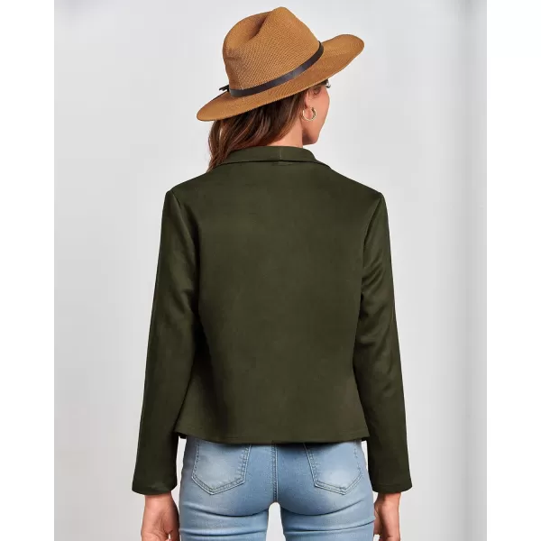BTFBM Womens Fashion Faux Suede Jackets 2024 Spring Summer Clothes Lapel Long Sleeve Open Front Outerwear Cropped CoatsSolid Army Green