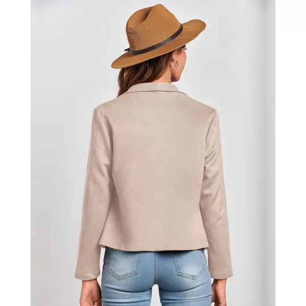BTFBM Womens Fashion Faux Suede Jackets 2024 Spring Summer Clothes Lapel Long Sleeve Open Front Outerwear Cropped CoatsSolid Beige Apricot