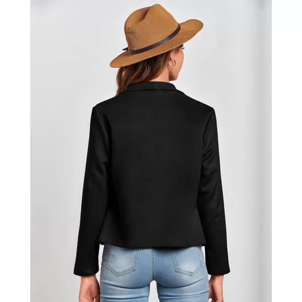 BTFBM Womens Fashion Faux Suede Jackets 2024 Spring Summer Clothes Lapel Long Sleeve Open Front Outerwear Cropped CoatsSolid Black