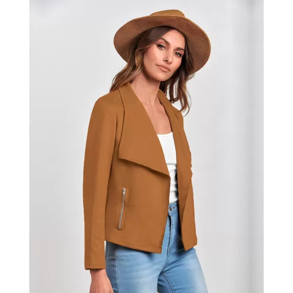 BTFBM Womens Fashion Faux Suede Jackets 2024 Spring Summer Clothes Lapel Long Sleeve Open Front Outerwear Cropped CoatsSolid Brown
