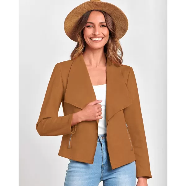 BTFBM Womens Fashion Faux Suede Jackets 2024 Spring Summer Clothes Lapel Long Sleeve Open Front Outerwear Cropped CoatsSolid Brown
