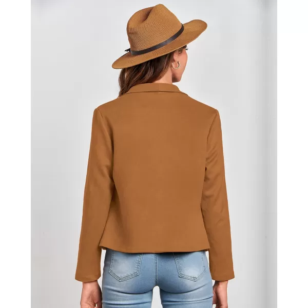 BTFBM Womens Fashion Faux Suede Jackets 2024 Spring Summer Clothes Lapel Long Sleeve Open Front Outerwear Cropped CoatsSolid Brown