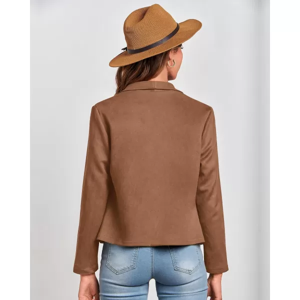 BTFBM Womens Fashion Faux Suede Jackets 2024 Spring Summer Clothes Lapel Long Sleeve Open Front Outerwear Cropped CoatsSolid Camel