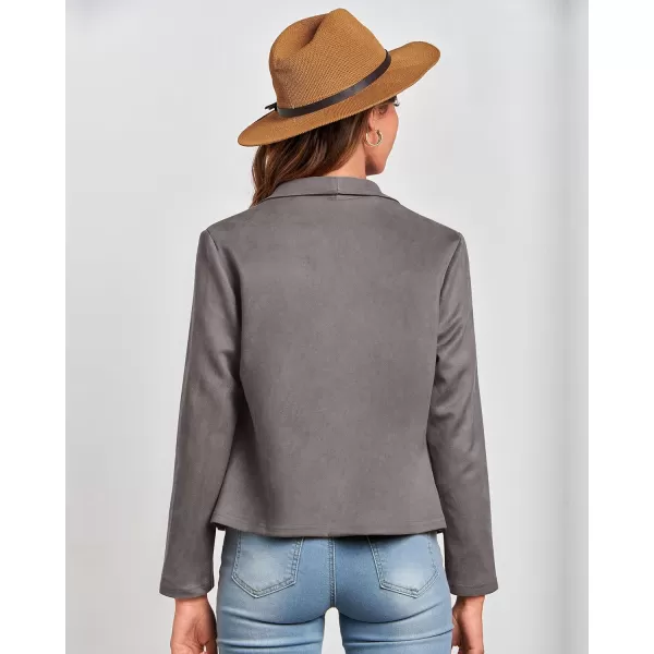 BTFBM Womens Fashion Faux Suede Jackets 2024 Spring Summer Clothes Lapel Long Sleeve Open Front Outerwear Cropped CoatsSolid Grey