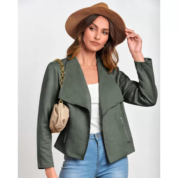 BTFBM Womens Fashion Faux Suede Jackets 2024 Spring Summer Clothes Lapel Long Sleeve Open Front Outerwear Cropped CoatsSolid Light Green