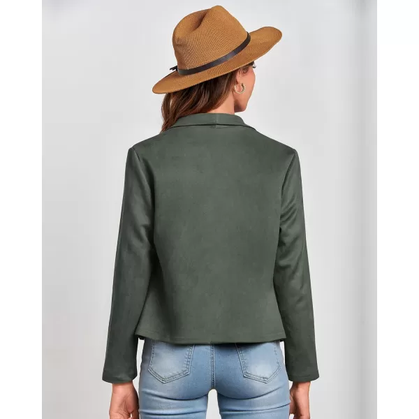 BTFBM Womens Fashion Faux Suede Jackets 2024 Spring Summer Clothes Lapel Long Sleeve Open Front Outerwear Cropped CoatsSolid Light Green
