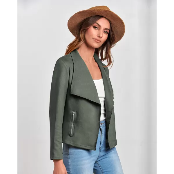 BTFBM Womens Fashion Faux Suede Jackets 2024 Spring Summer Clothes Lapel Long Sleeve Open Front Outerwear Cropped CoatsSolid Light Green