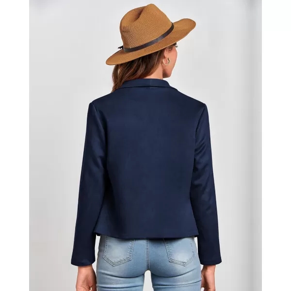 BTFBM Womens Fashion Faux Suede Jackets 2024 Spring Summer Clothes Lapel Long Sleeve Open Front Outerwear Cropped CoatsSolid Navy