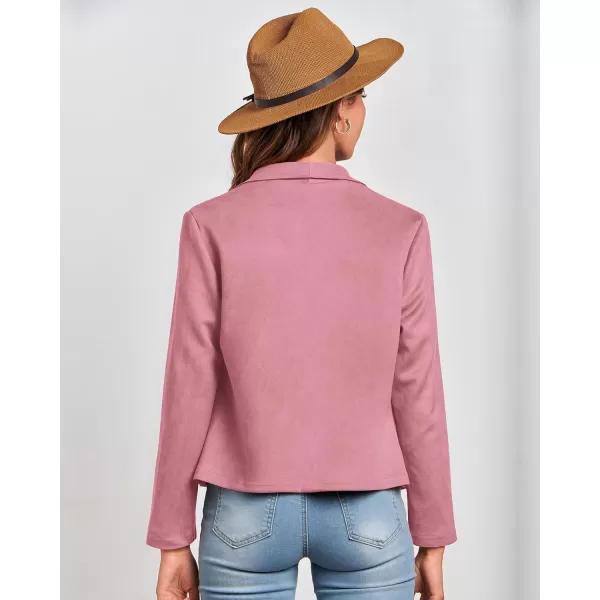 BTFBM Womens Fashion Faux Suede Jackets 2024 Spring Summer Clothes Lapel Long Sleeve Open Front Outerwear Cropped CoatsSolid Pink
