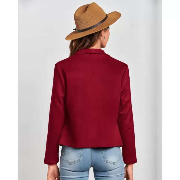 BTFBM Womens Fashion Faux Suede Jackets 2024 Spring Summer Clothes Lapel Long Sleeve Open Front Outerwear Cropped CoatsSolid Red